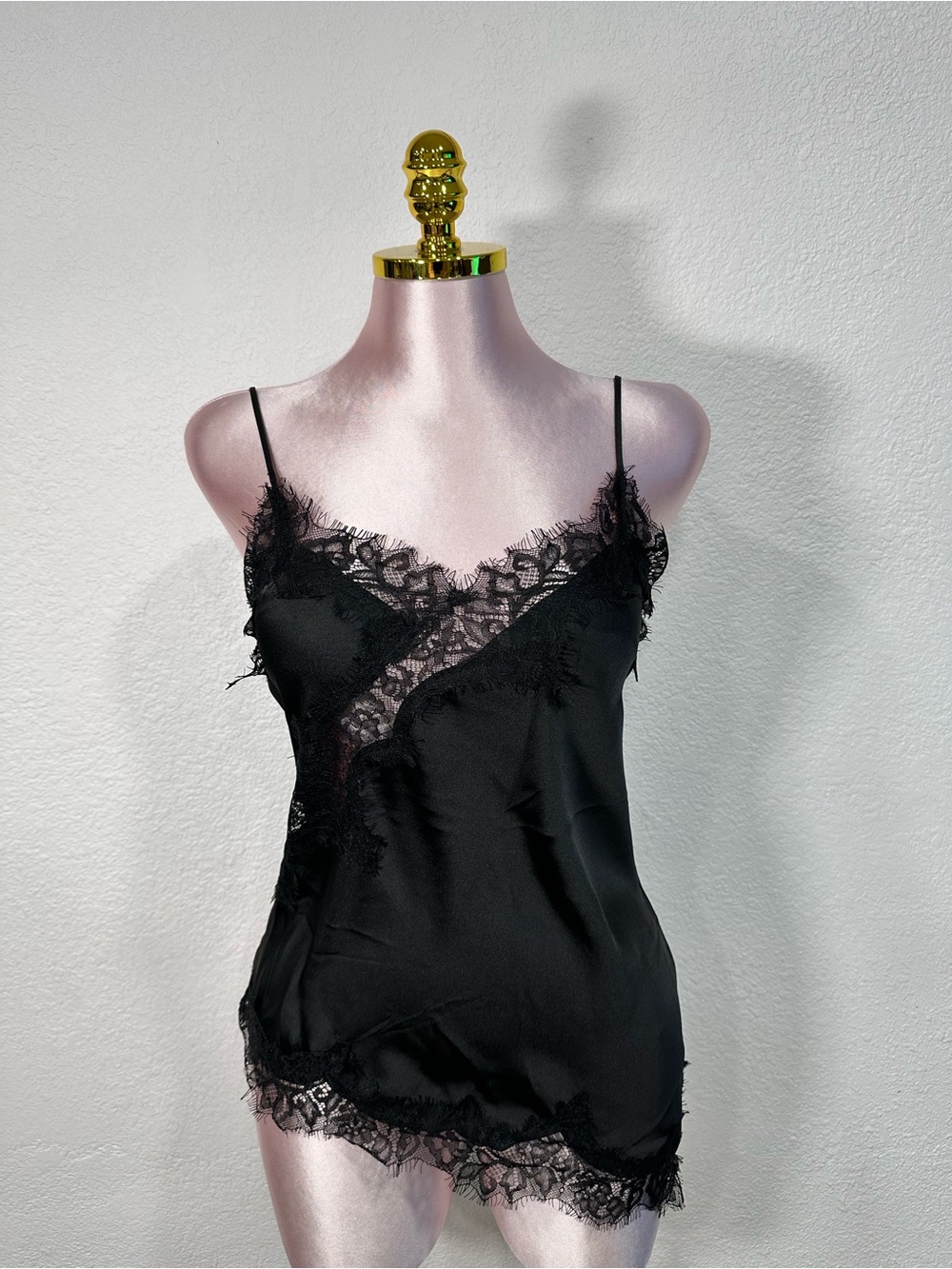 Black Satin & Lace Chemise with Delicate Trim